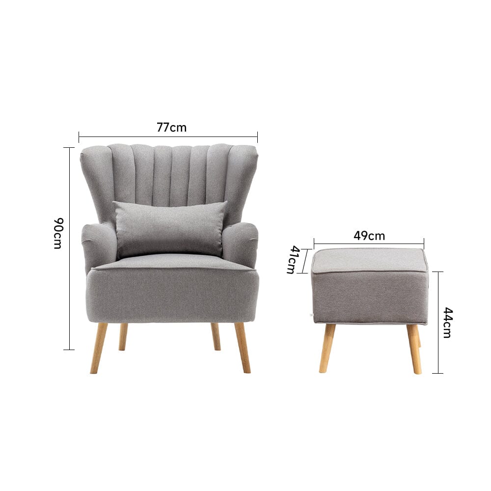 Grey Linen Armchair and Footstool Wingback Chairs Living and Home
