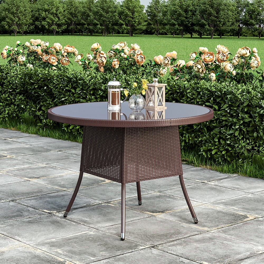 Garden Dining Table Rattan Bistro Table & Parasol Hole Garden Dining Tables Living and Home Round Brown