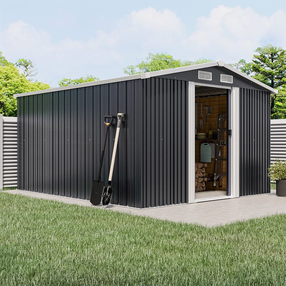 10' x 8' ft Garden Steel Shed with Gabled Roof Top Black and Green Garden Sheds Living and Home