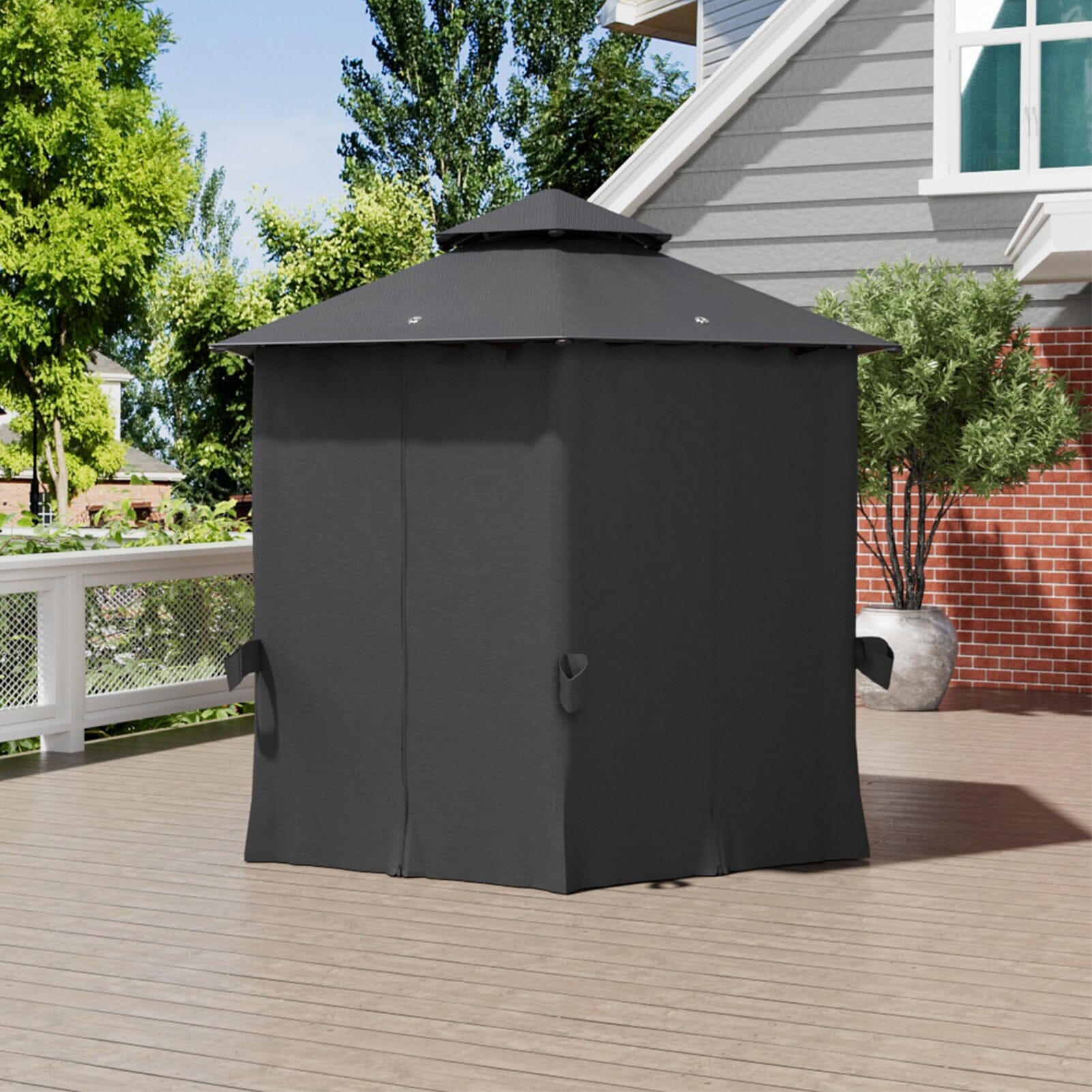 1.6x1.6x1.6m Dark Grey Hexagonal Shade Canopy with Fence Living and Home