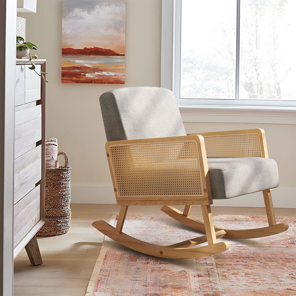 Linen Wooden Rocking Chair-Grey Living and Home