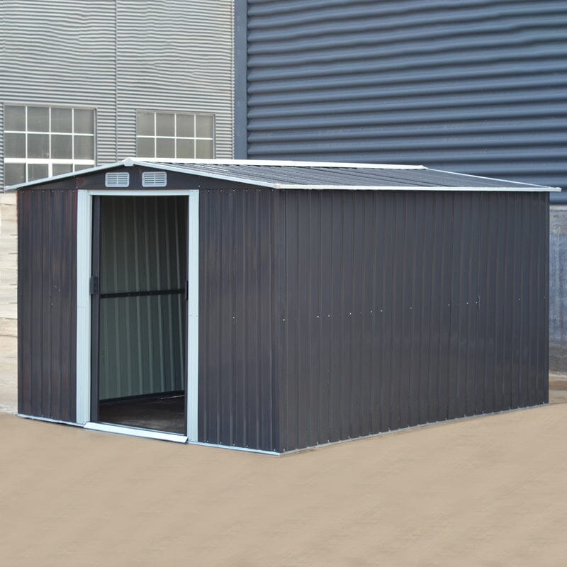 10' x 8' ft Garden Steel Shed with Gabled Roof Top Black and Green Garden Sheds Living and Home
