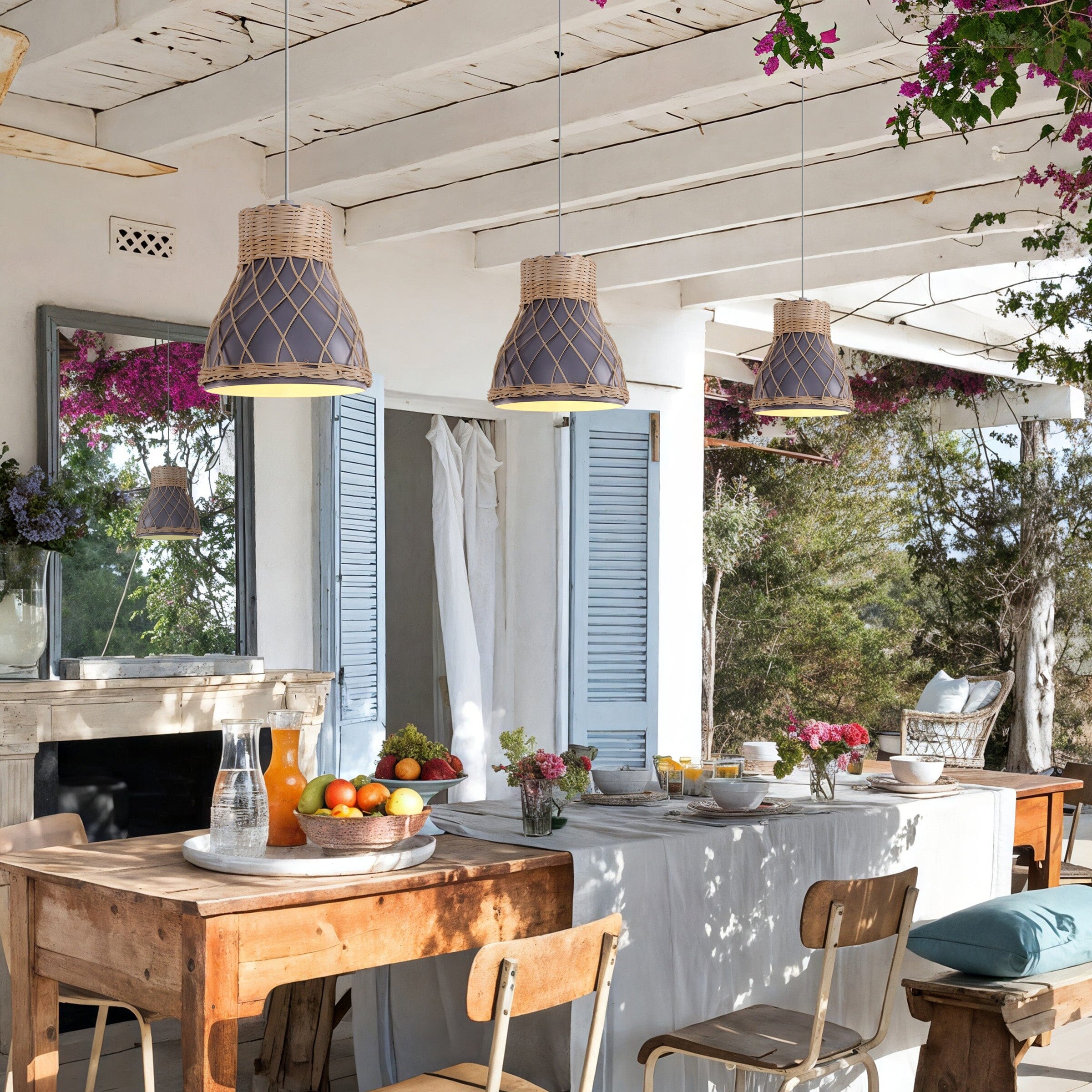 Lightsin Modern Rattan Pendant Light Available in Grey, Pink, and White Lightsin UK Grey 3 Unit