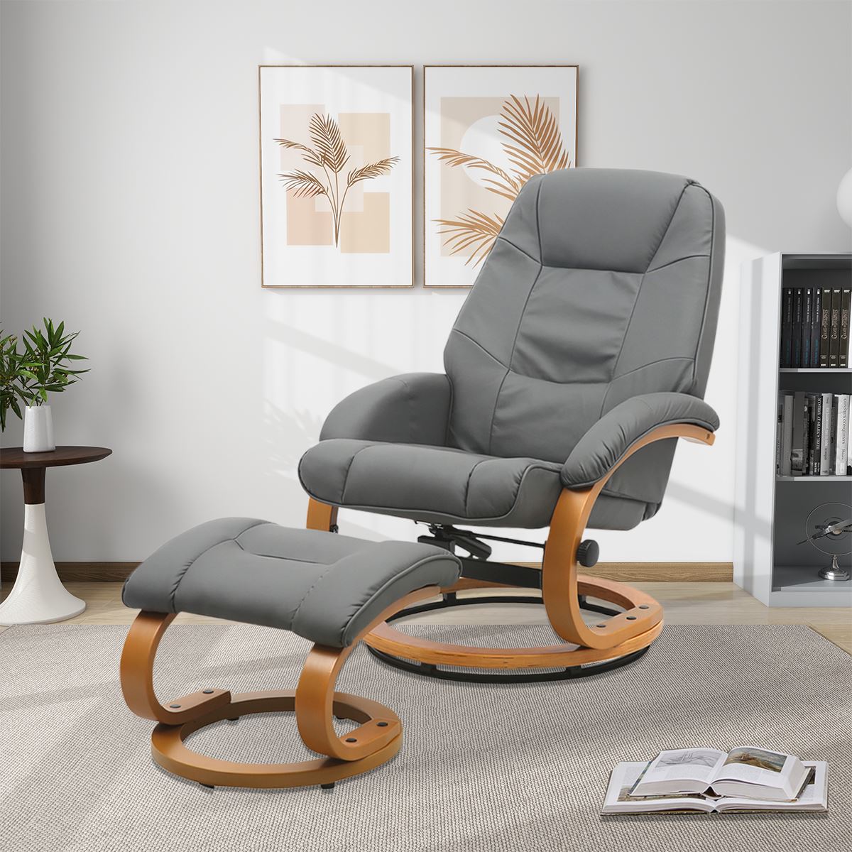 High Back PU Leather Recliner Armchair with Footstool 103.5cm Lounge Chairs Living and Home