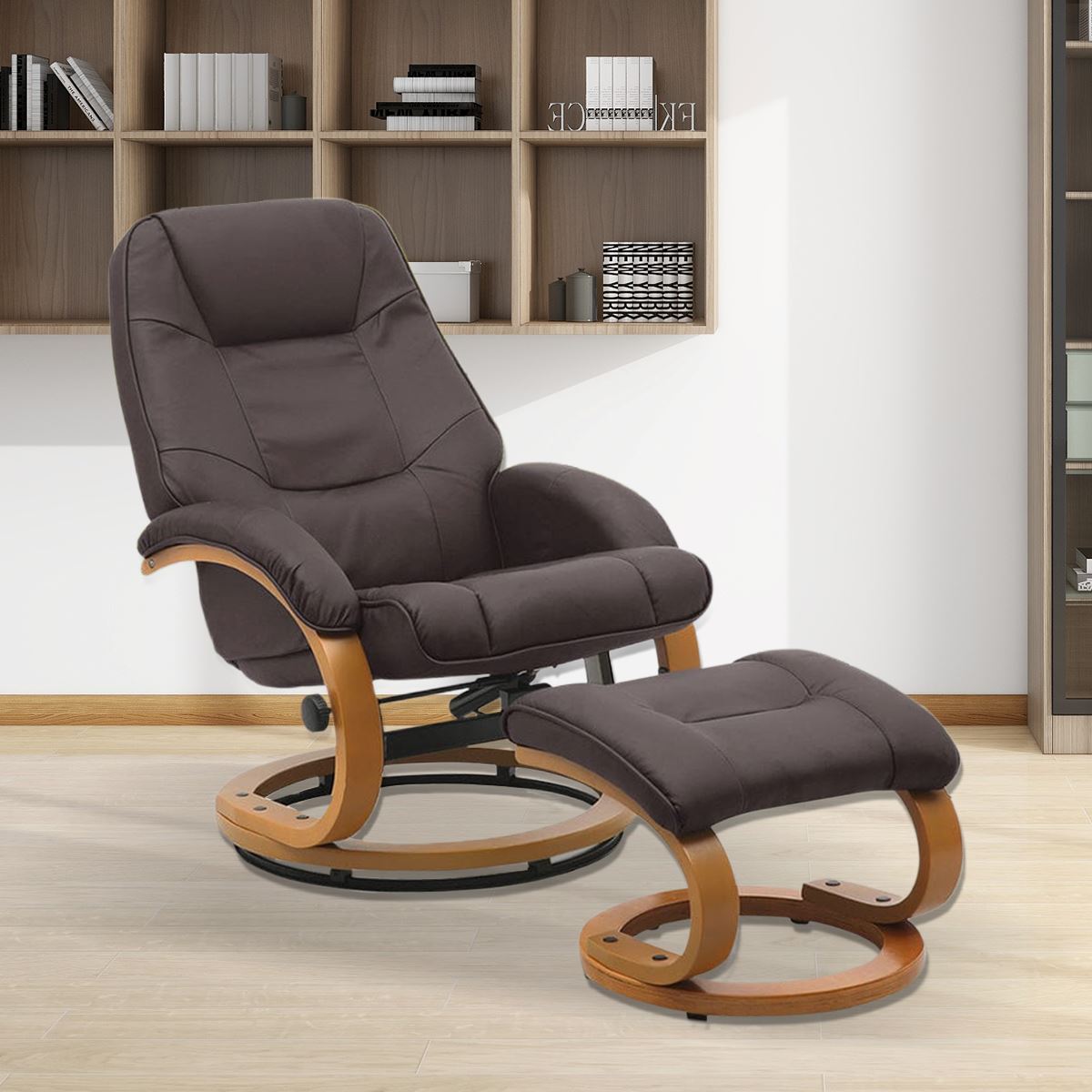High Back PU Leather Recliner Armchair with Footstool 103.5cm Lounge Chairs Living and Home