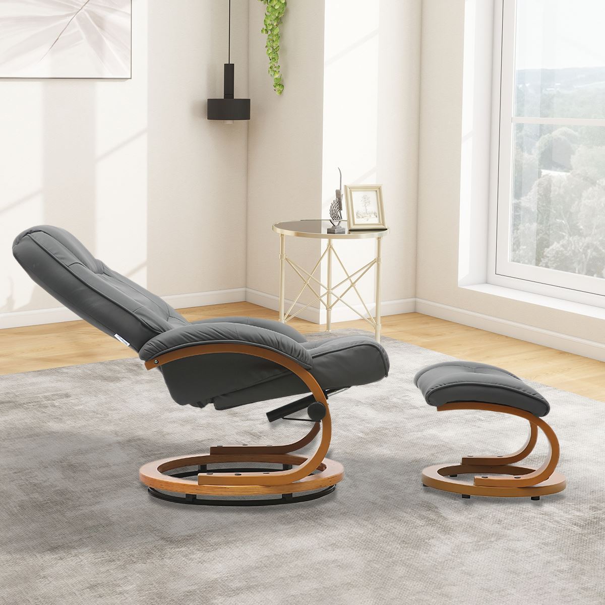 High Back PU Leather Recliner Armchair with Footstool 103.5cm Lounge Chairs Living and Home