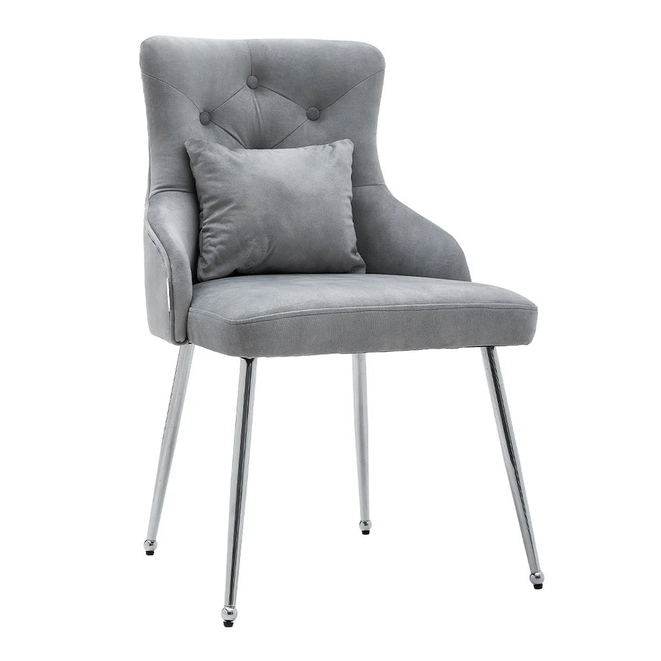 Grey Velvet Tufted Dining Chair with Cushion Living and Home