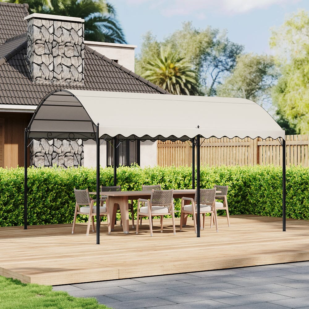 9.84 x 9.84 x 8.53 ft/ 9.84 x 13.12 x 8.53 ft Beige Arch Steel Canopy with Ground Pegs Living and Home