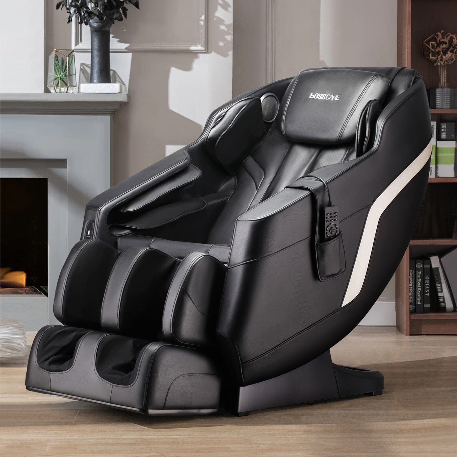 135.9cm D Real Relax Black Faux Leather Massage Chair with 6 Pre-Set Auto Modes Message Chairs Living and Home