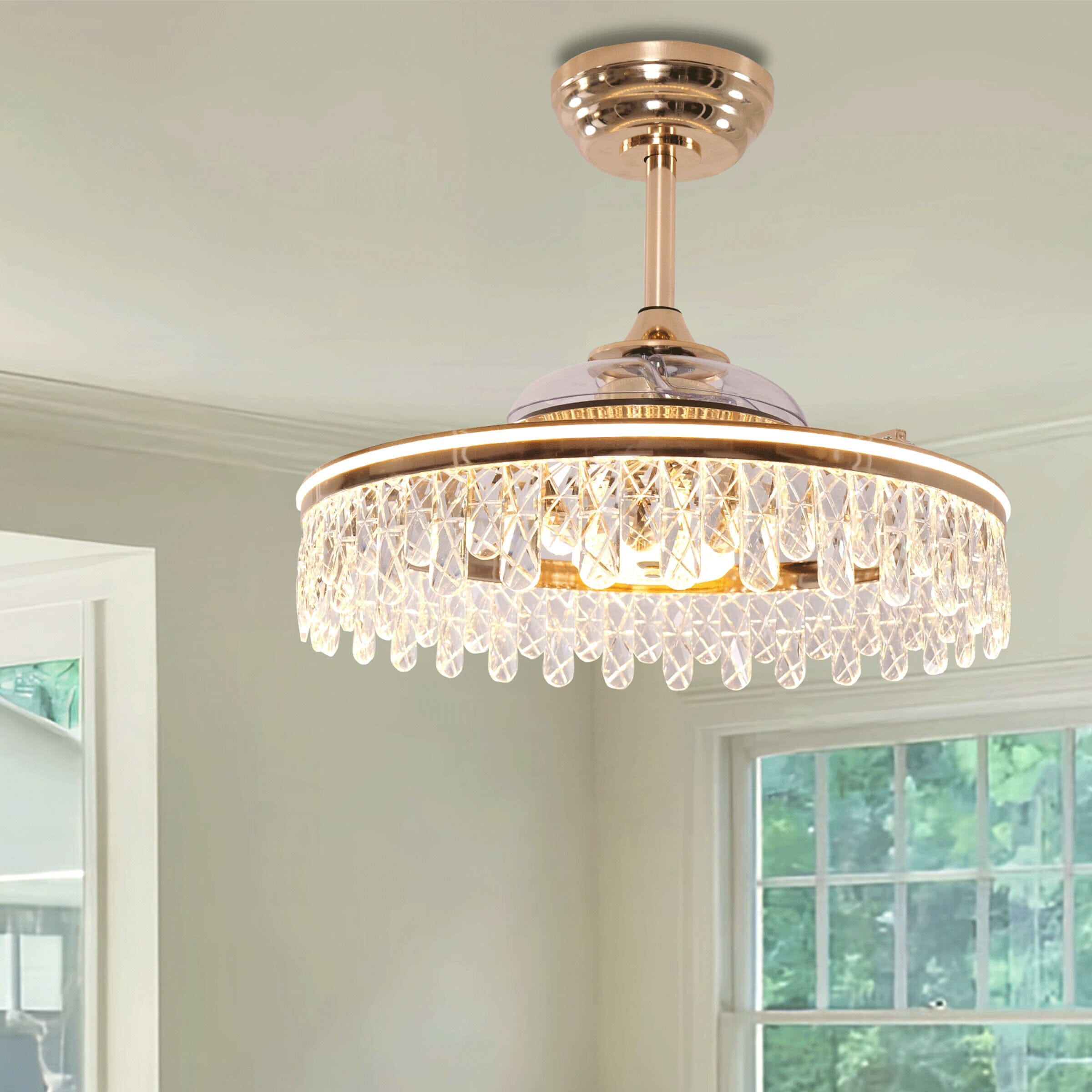 Lightsin 60cm Modern Gold Crystal Ceiling Fan with Light Lightsin UK
