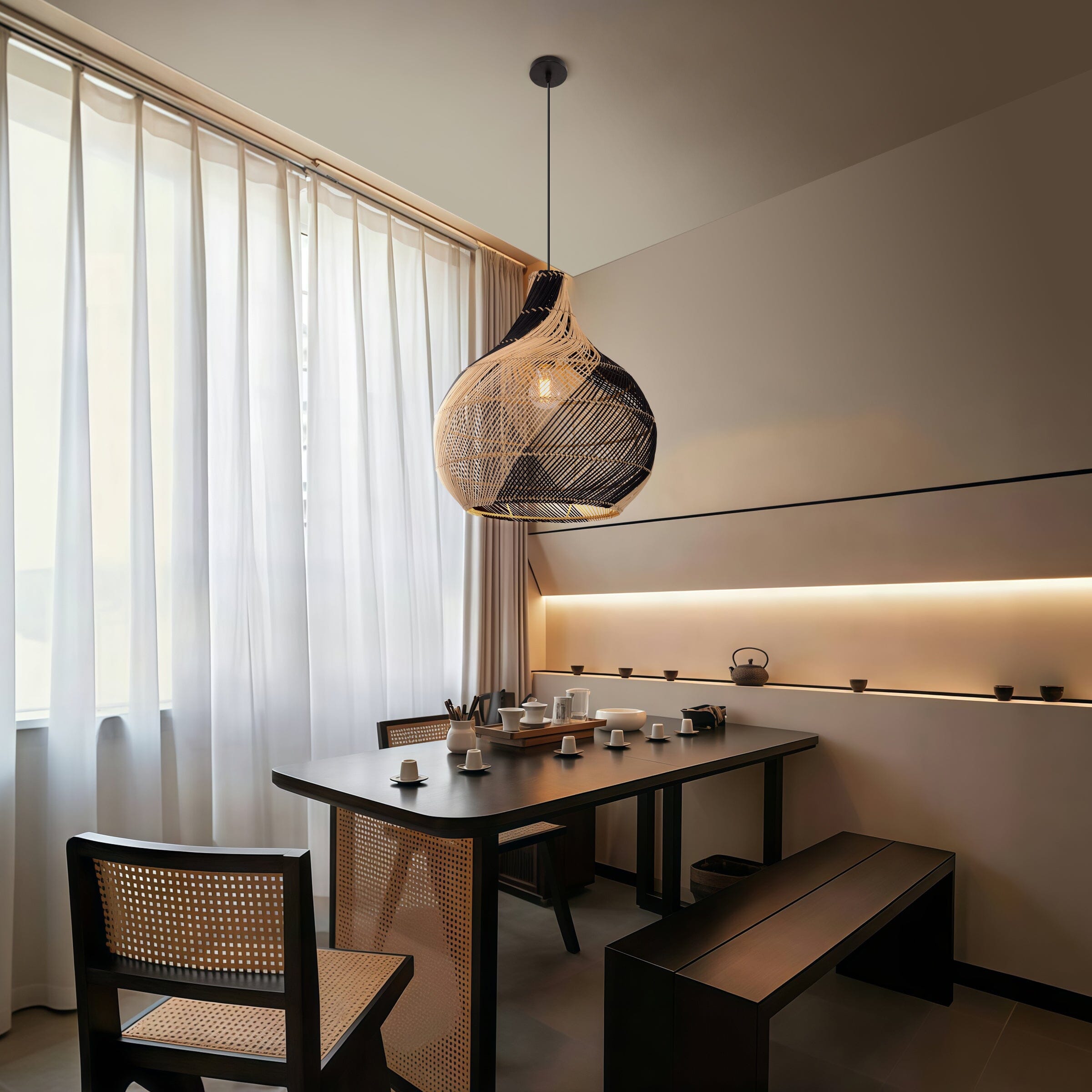 Lightsin Japanese Simple Vase Shaped Handwoven Rattan Pendant Light Lightsin UK