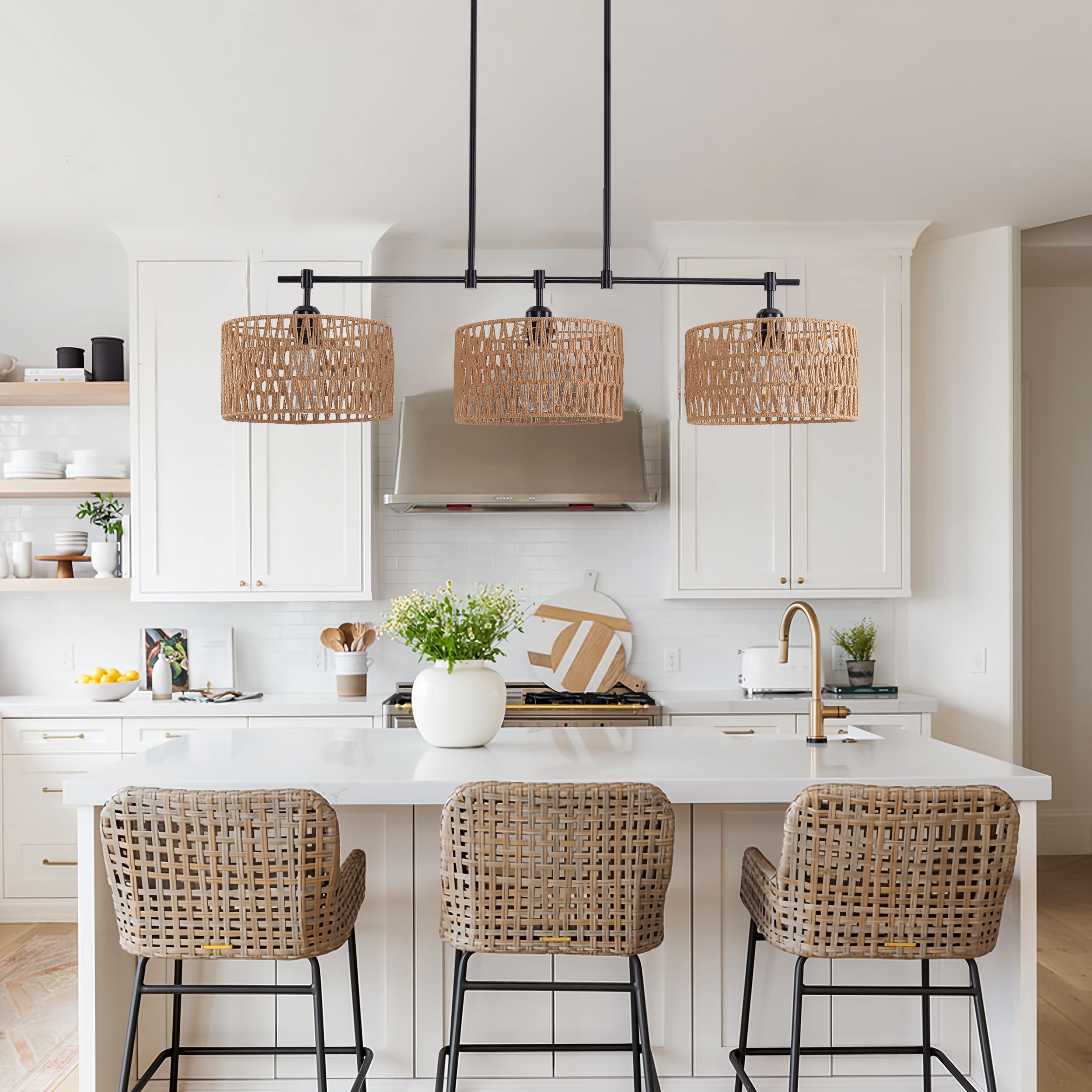 Lightsin Handcrafted Rustic Paper Rope Pendant Light with 3 Lampshades Lightsin UK