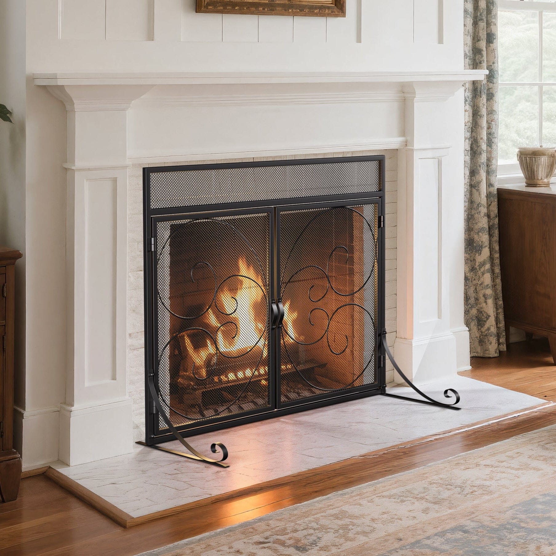 Smallbee Black Powder-Coated Iron Fireplace Screen – 89x25x71.5cm Smallbee UK