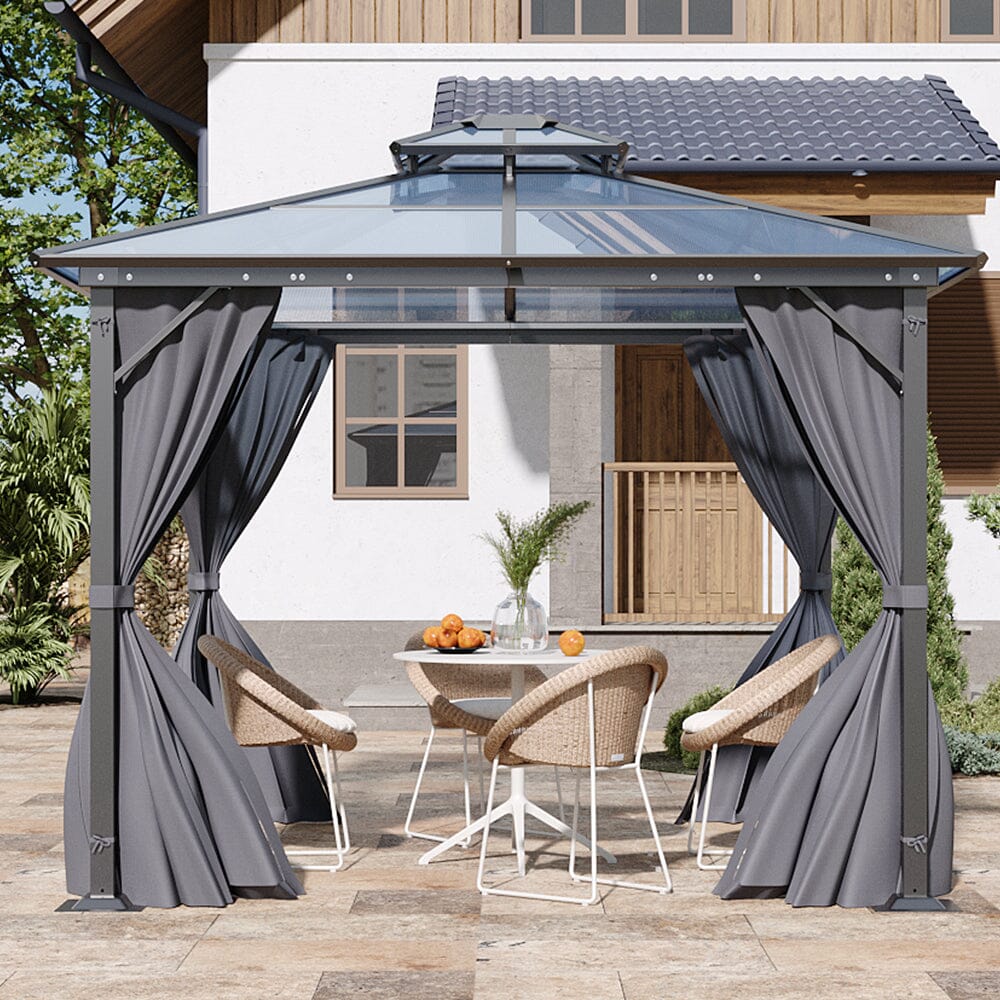 3*3*2.7m Half Iron Half Aluminium Double-top Sun Canopy with Surround Fabric Living and Home