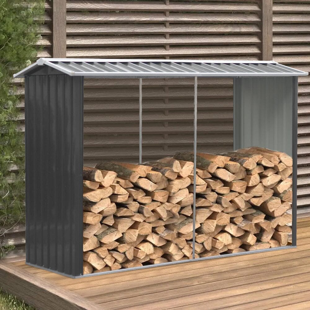 Outdoor Garden Log Storage Shed Steel Anthracite 240inchx86inchx160inch Garden Sheds Living and Home