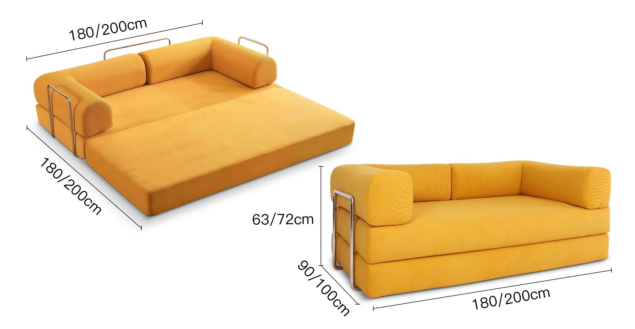 Cottonfy Yellow Corduroy Fabric Foam Modular Sofa Sofa Beds Cottonfy UK