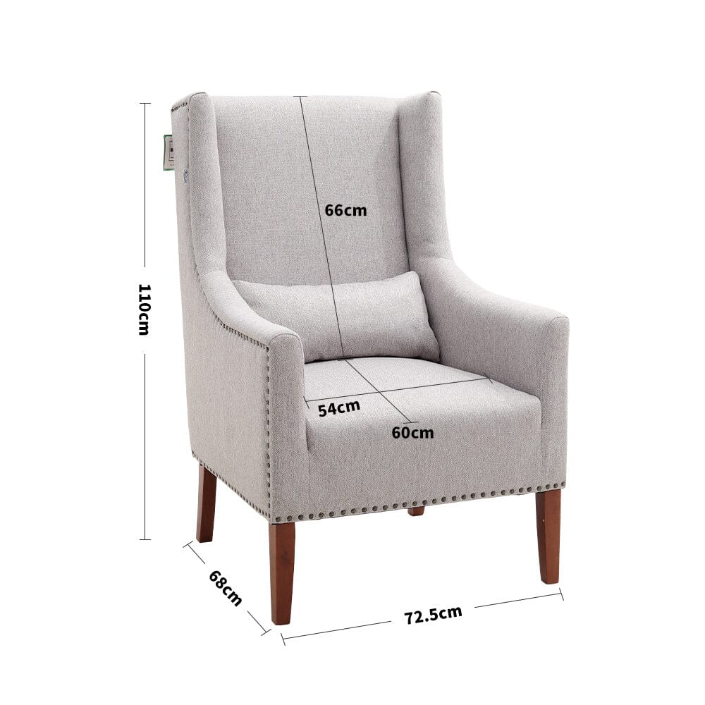 Grey Burlap High Back Studded Armchair with Cushion Living and Home