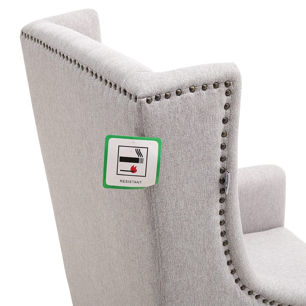Grey Burlap High Back Studded Armchair with Cushion Living and Home