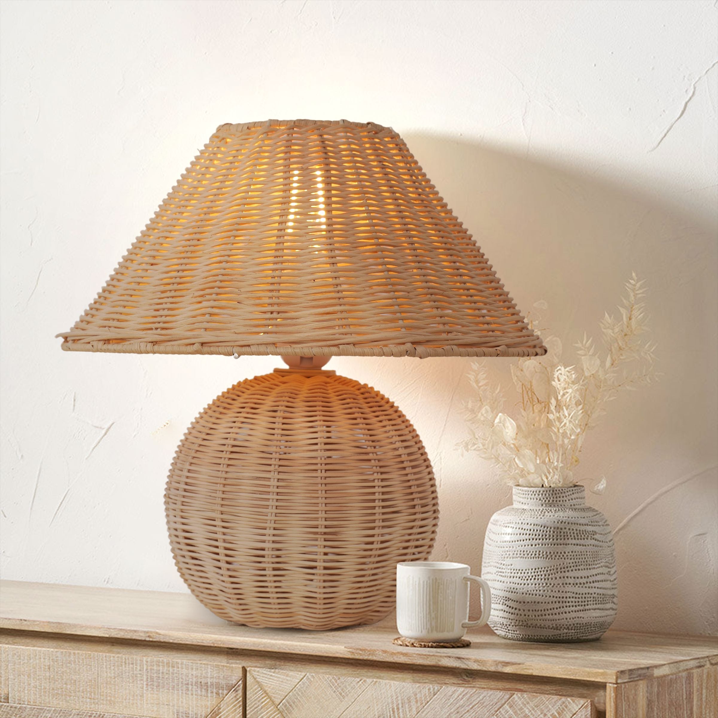 Lightsin Bohemian Rattan Table Lamp Handcrafted Natural Lighting