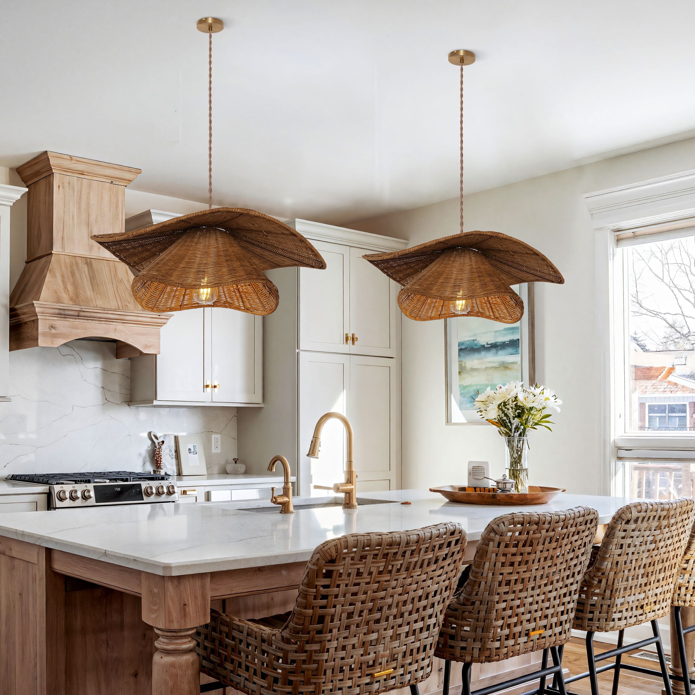 Lightsin Woven Rattan and Iron Pendant Light – Organic Ceiling Pendant Light for Dining Room, Living Room, and Modern Rustic Interiors Lightsin UK