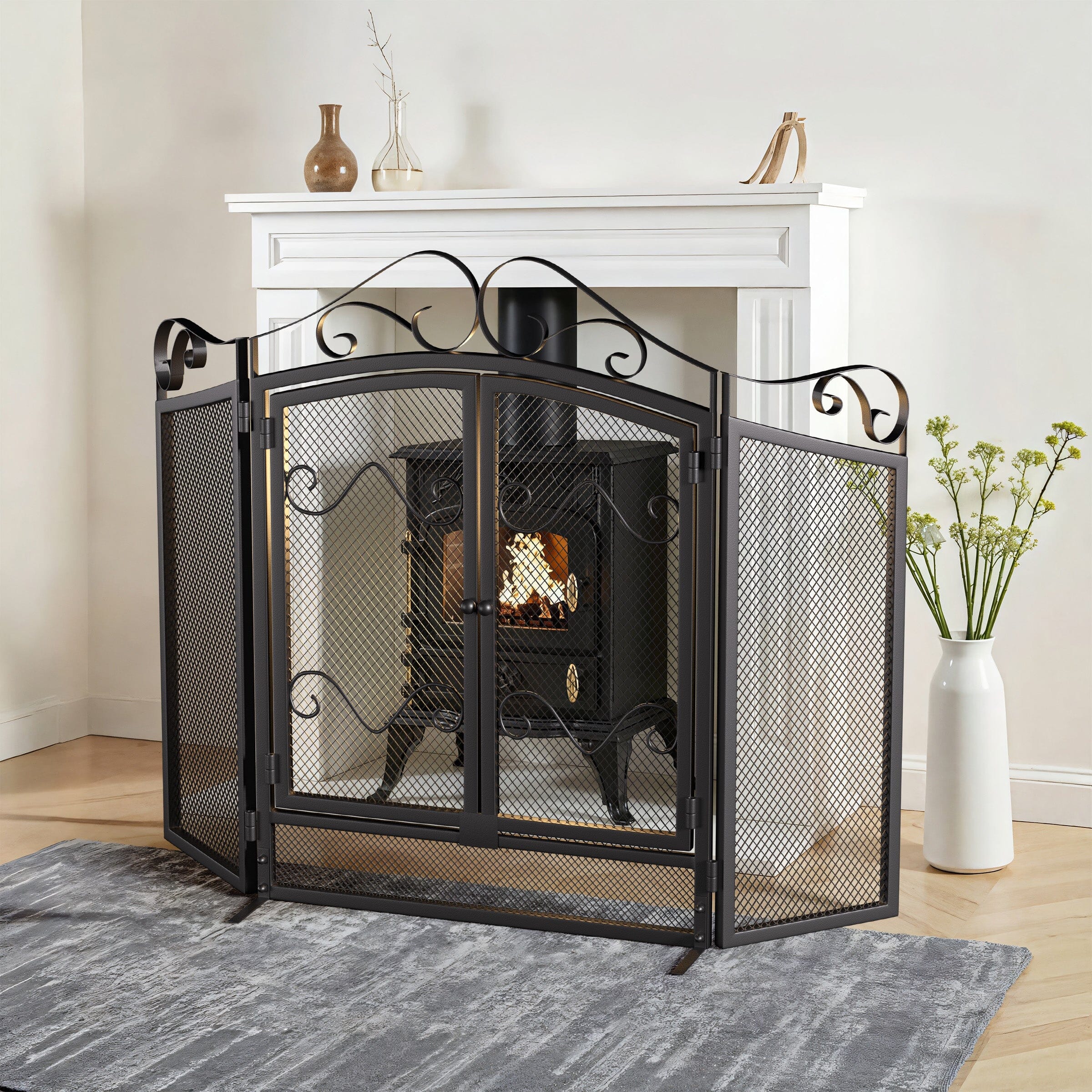 Smallbee Black Powder-Coated Iron Fireplace Screen – 114.7x84x16.5cm Smallbee UK