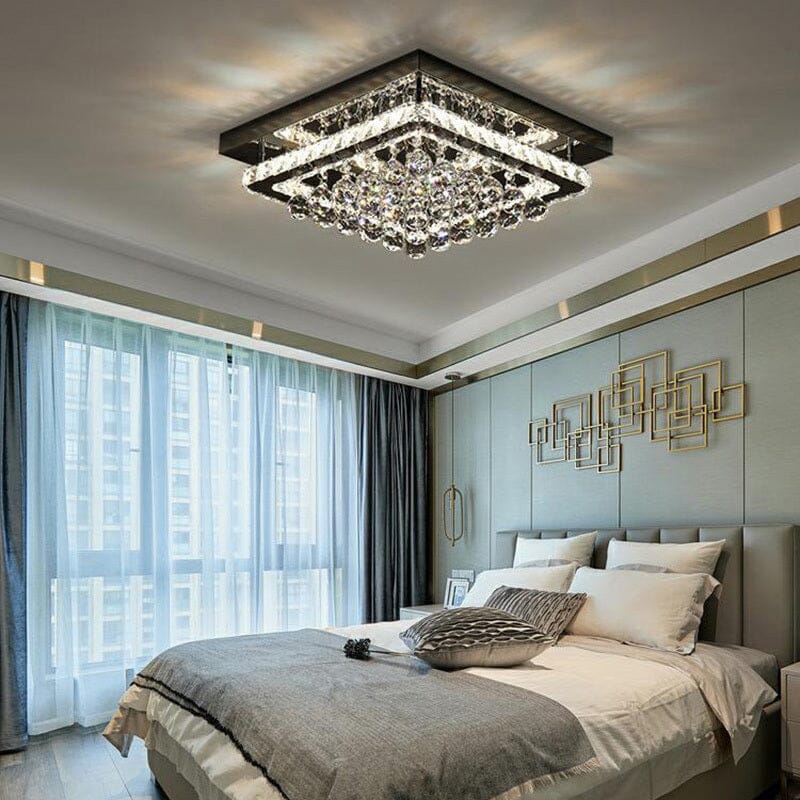 40cm W Chrome Finished Square LED Ceiling Light Ceiling Lights Living and Home