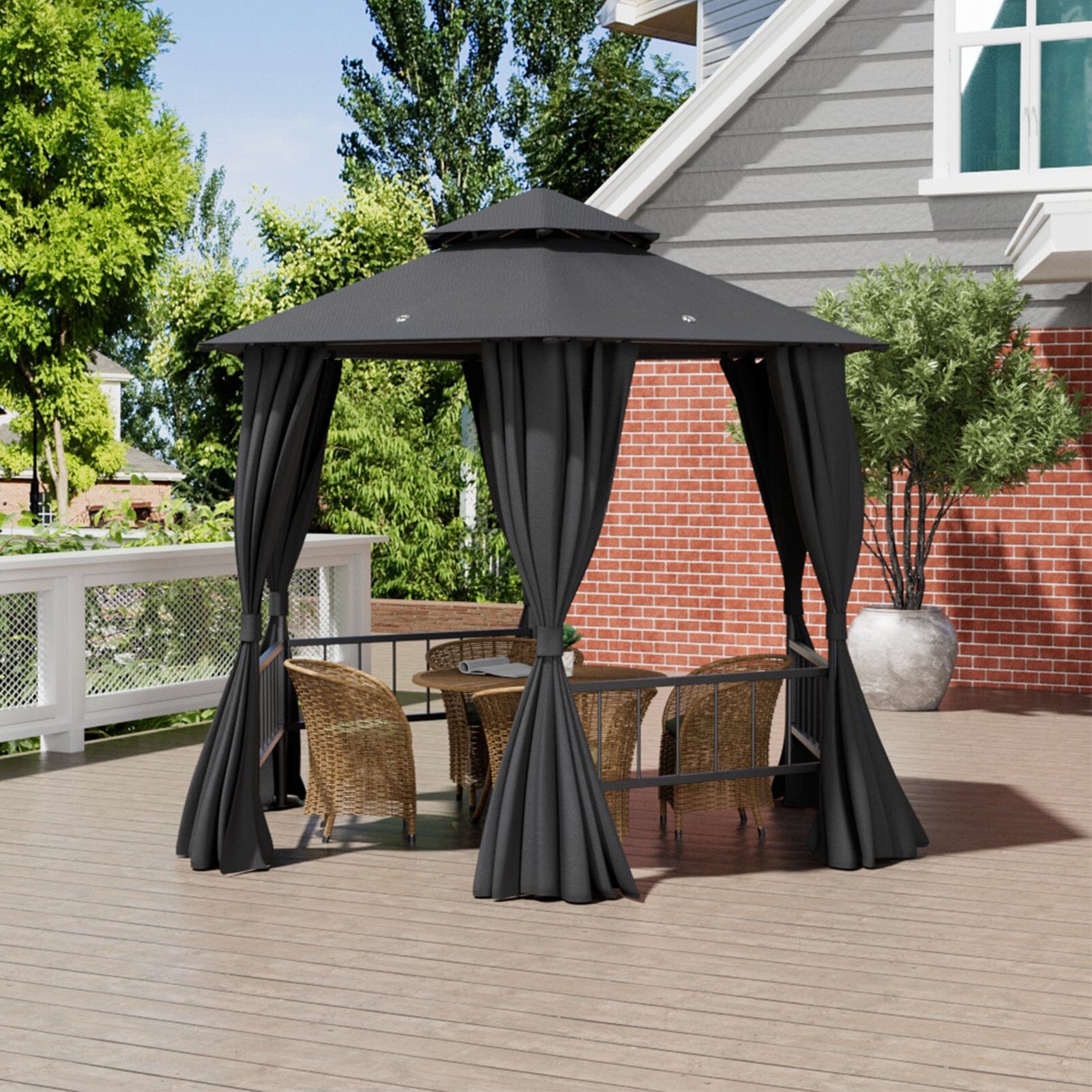 1.6x1.6x1.6m Dark Grey Hexagonal Shade Canopy with Fence Living and Home