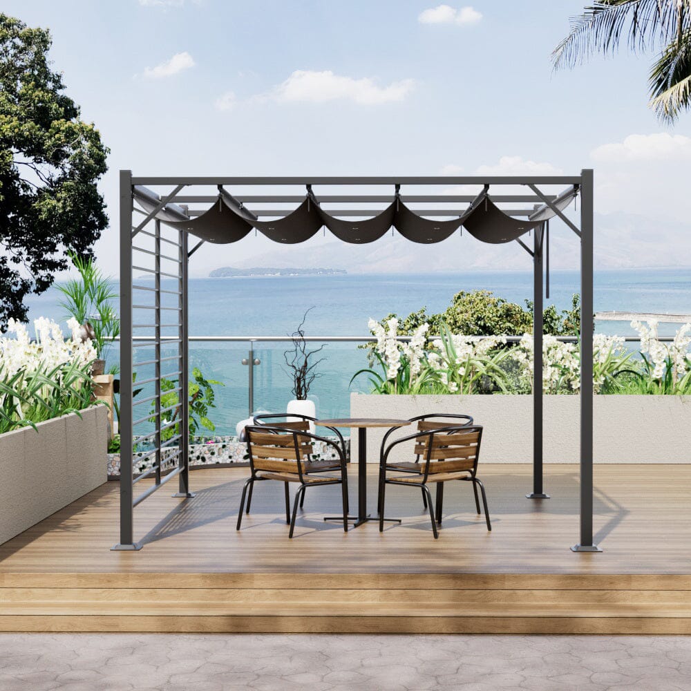 3x2.8x2.3m Dark Grey Pergola with Single-Sided Hollow Fence Living and Home