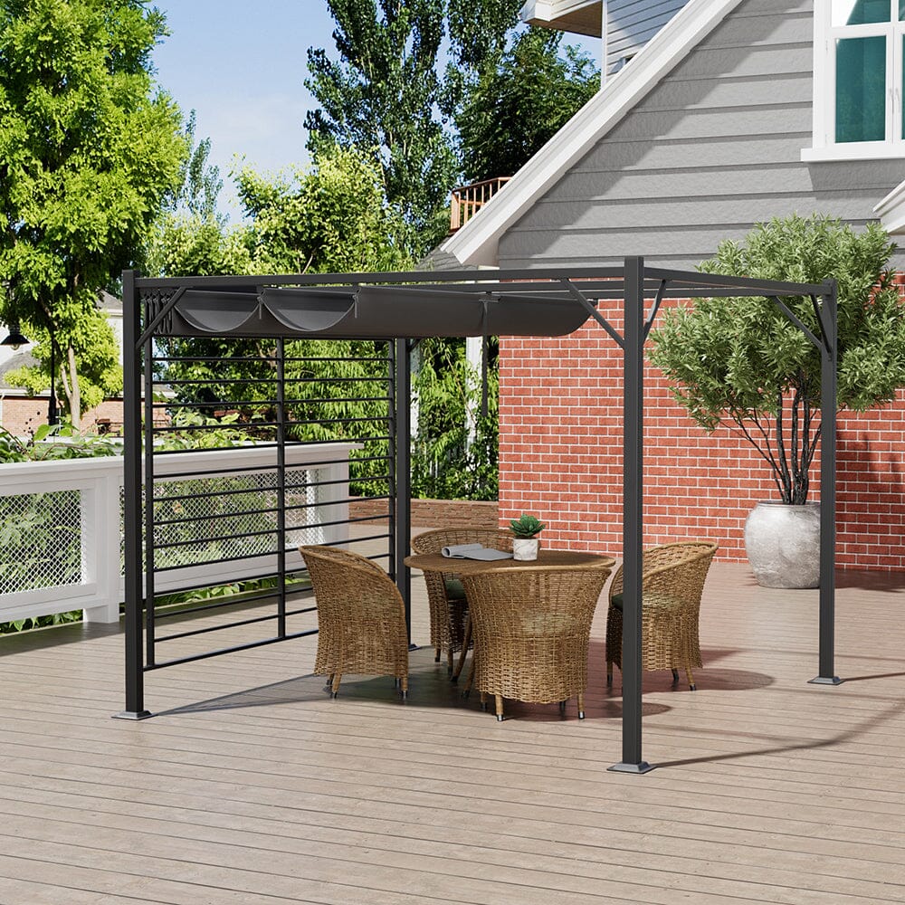 3x2.8x2.3m Dark Grey Pergola with Single-Sided Hollow Fence Living and Home