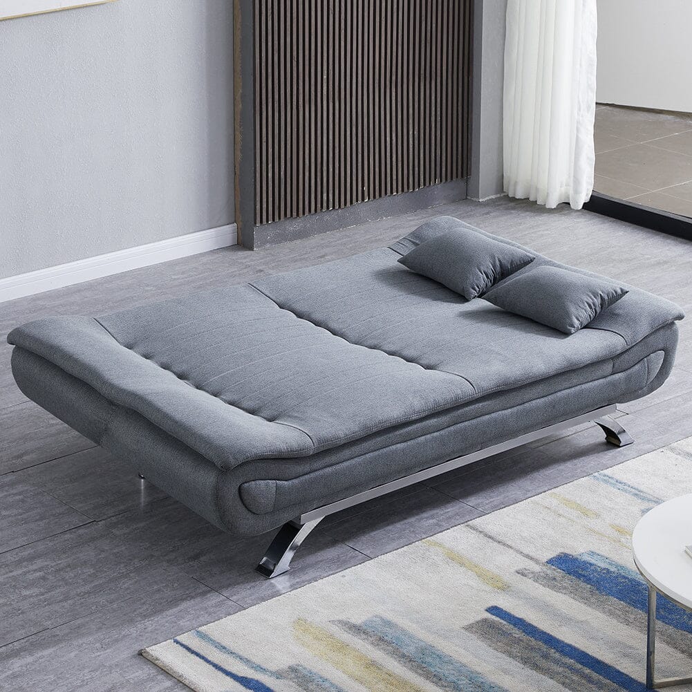 190cm Wide Grey 3 Seater Sofa Linen Convertible Sofa Bed with 2 Pillows Sofa Beds Living and Home