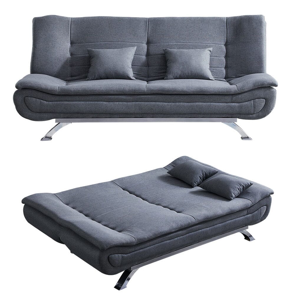 190cm Wide Grey 3 Seater Sofa Linen Convertible Sofa Bed with 2 Pillows Sofa Beds Living and Home