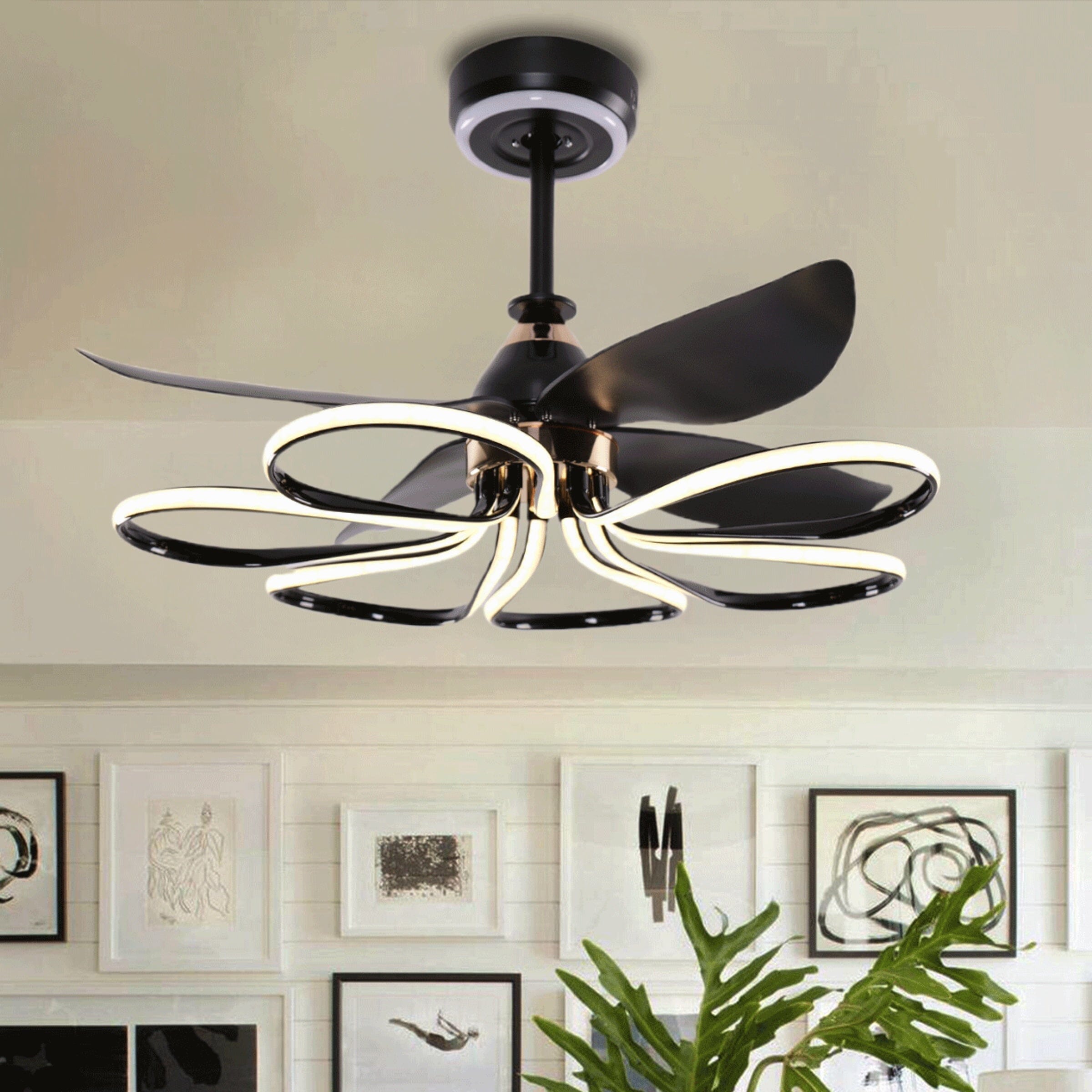 Lightsin Contemporary Black Aluminum Ceiling Fan Light for Living Rooms Lightsin UK