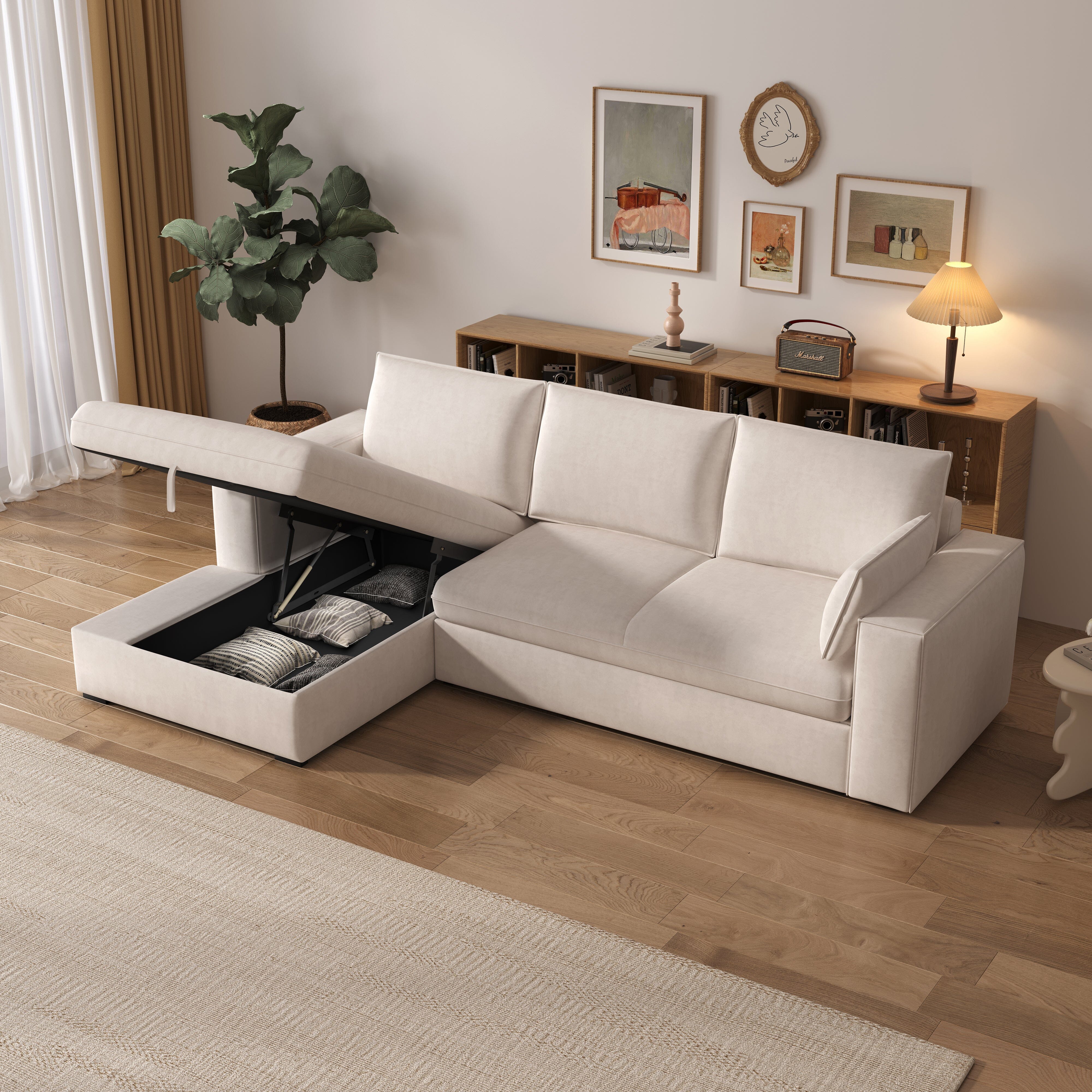 Cottonfy Creamy Tofu Block Pullout Sofa Bed with Storage Cottonfy UK