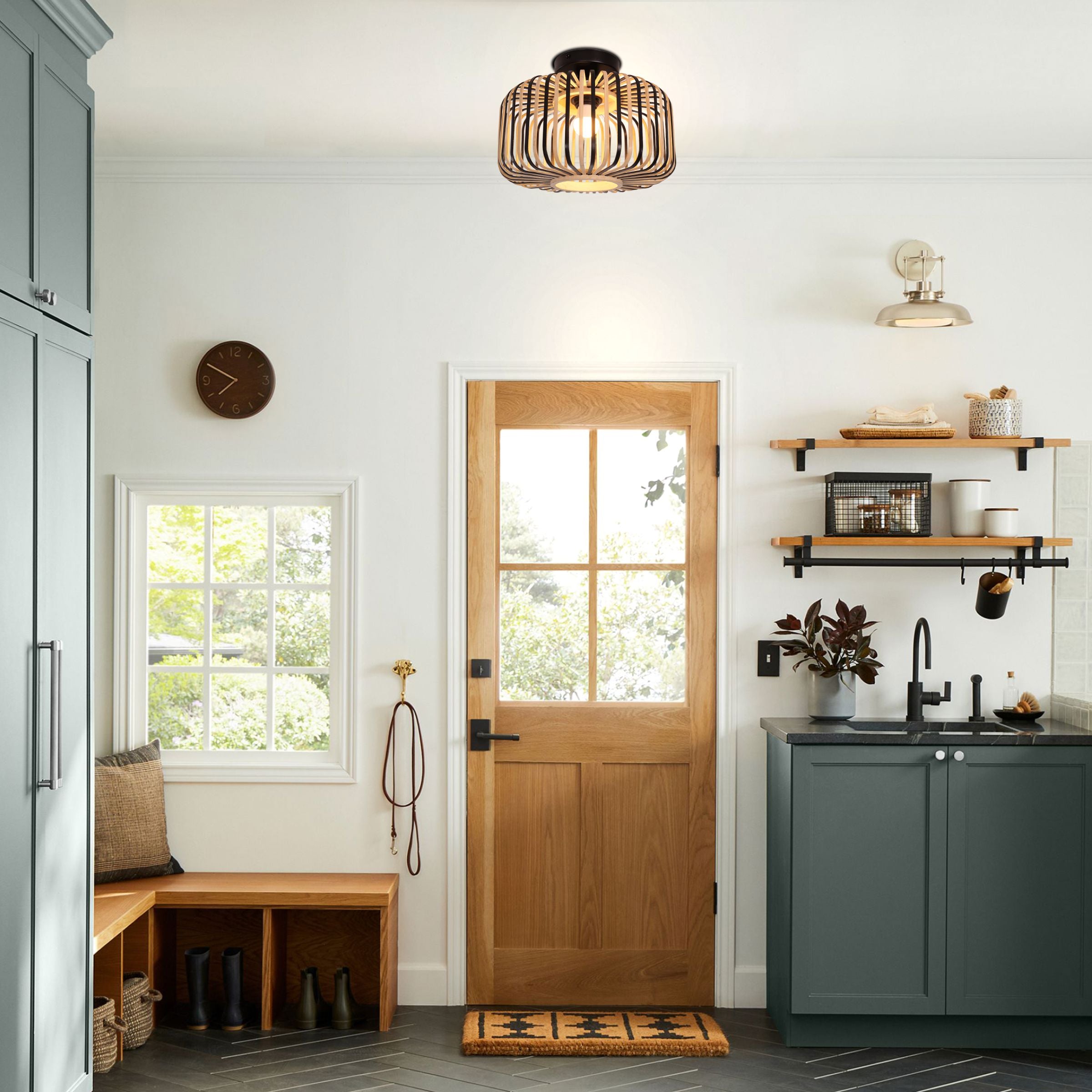 Modern Black Handwoven Bamboo Ceiling Light Lightsin UK