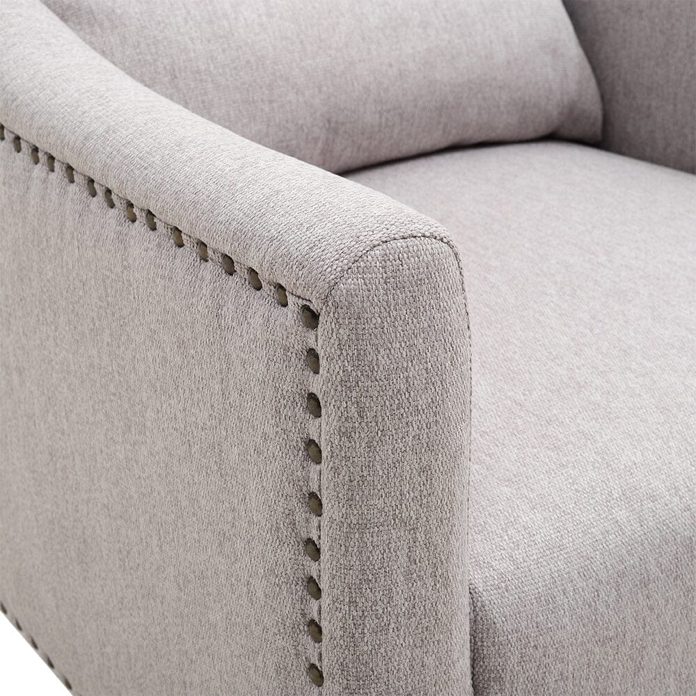 Grey Burlap High Back Studded Armchair with Cushion Living and Home