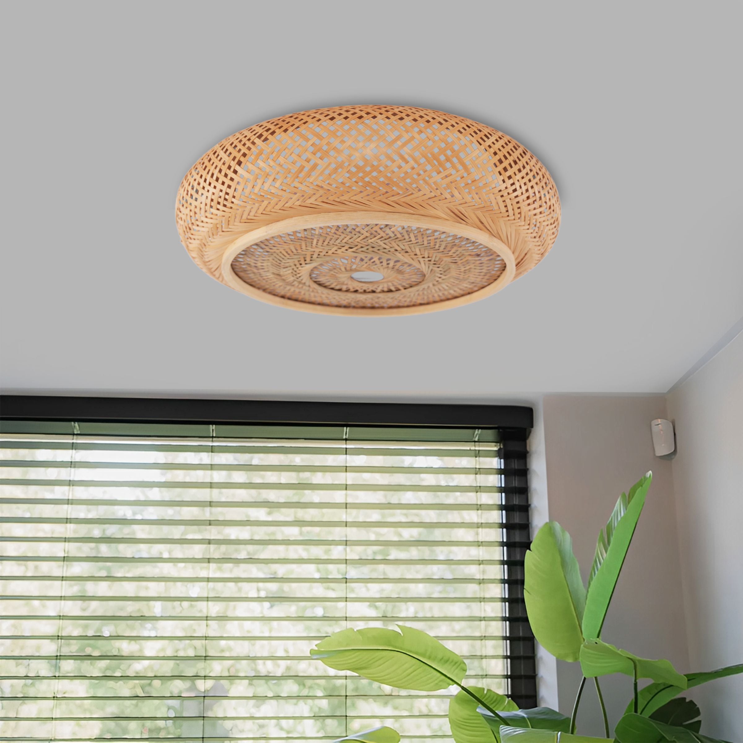 Lightsin Handcrafted Japanese-Style Natural Bamboo Finish Flat Rattan Ceiling & Pendant Light Living and Home Ceiling light Dia 40cm