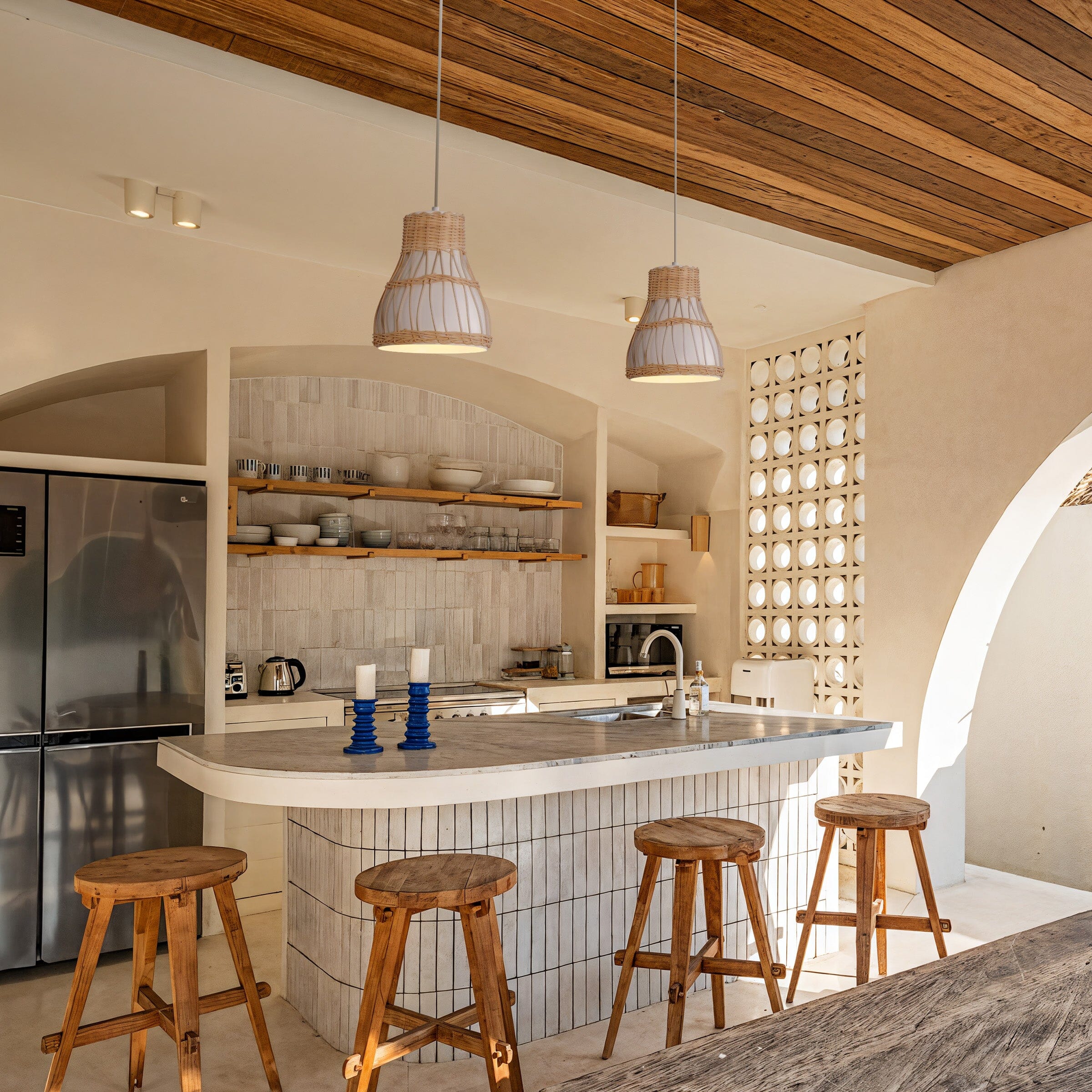 Lightsin Modern Rattan Pendant Light Available in Grey, Pink, and White Lightsin UK White 3 Unit