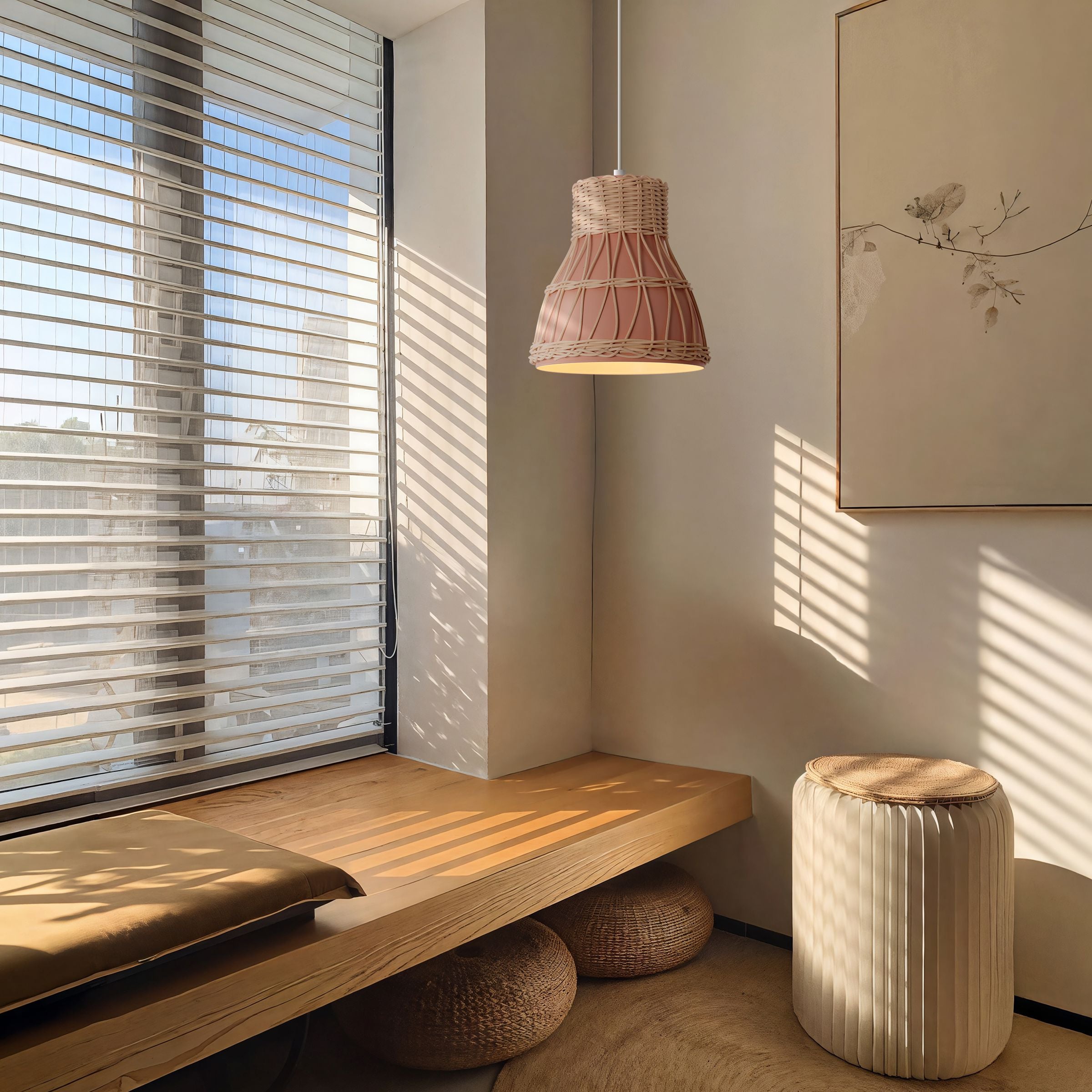 Lightsin Modern Rattan Pendant Light Available in Grey, Pink, and White Lightsin UK Pink 1 Unit