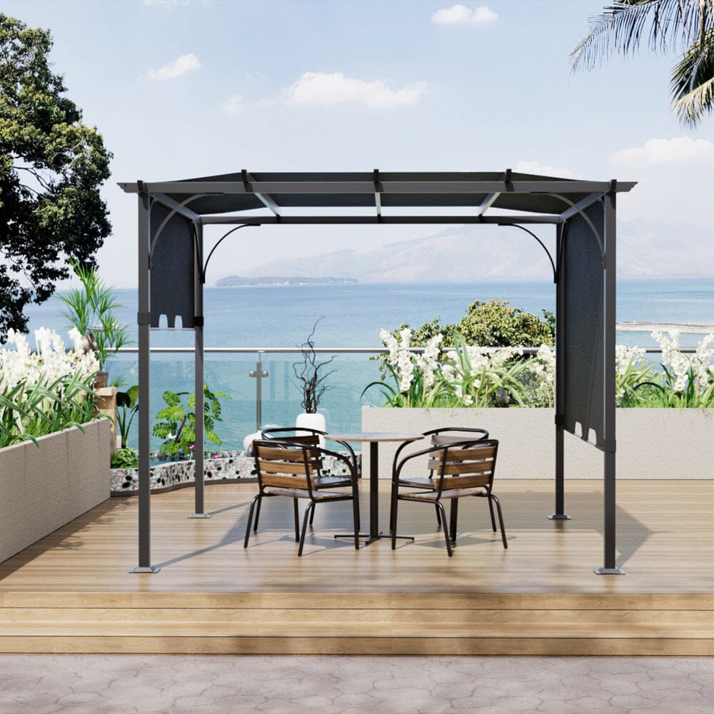 3x3x2.3m/3x4x2.3m Dark Grey Pergola Style Shade Canopy with Adjustable Roof Living and Home 3*3*2.3m