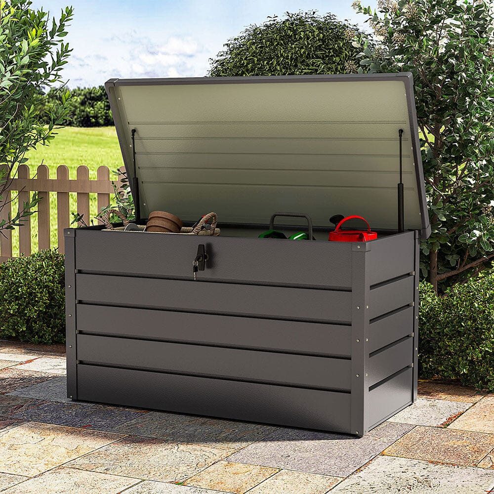 350L Grey Metal Outdoor Garden Storage Box Lockable Garden Storage Boxes Living and Home