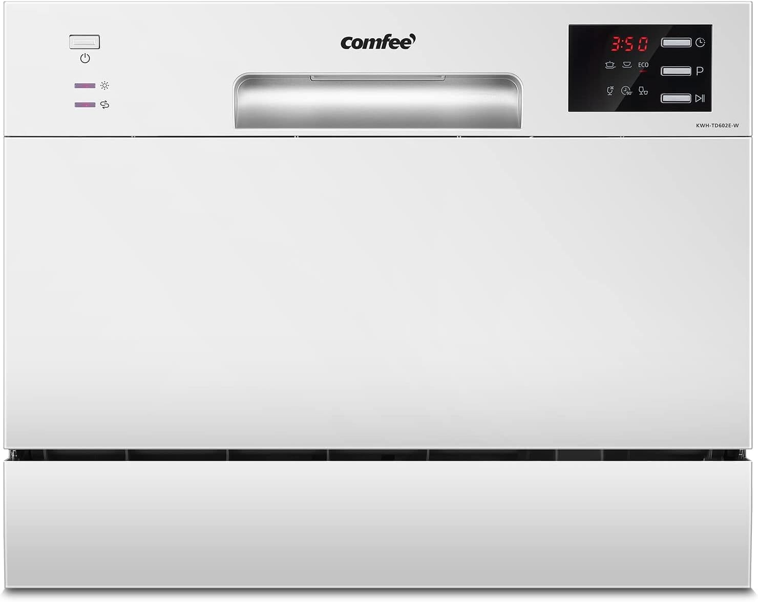 COMFEE 6.5L White/Silver Compact Countertop Dishwasher with LED Display and 6 Place Settings Living and Home White
