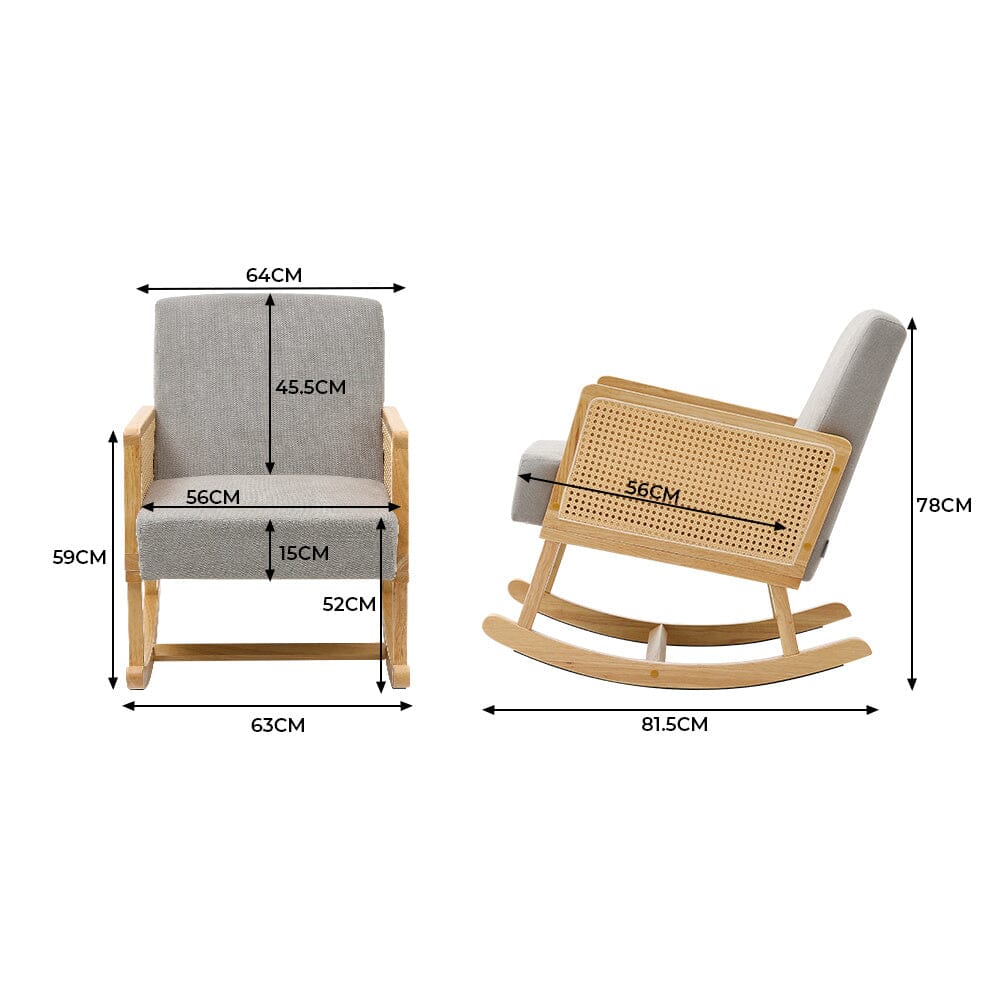 Linen Wooden Rocking Chair-Grey Living and Home