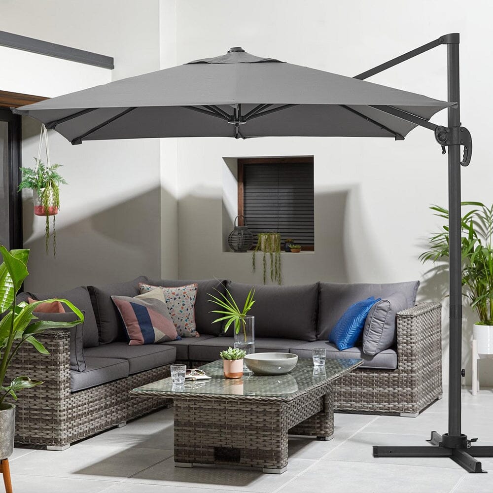 Grey 2.5m Cantilever Parasol with Base for Garden Parasols Living and Home Dark Grey with Cross Base