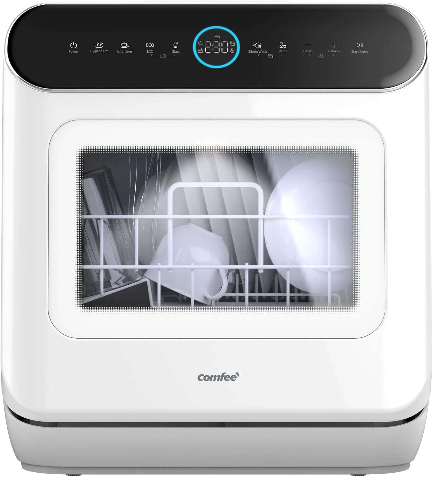 COMFEE 6.5L White Compact Countertop Dishwasher with LED Display and 6 Place Settings Comfee UK