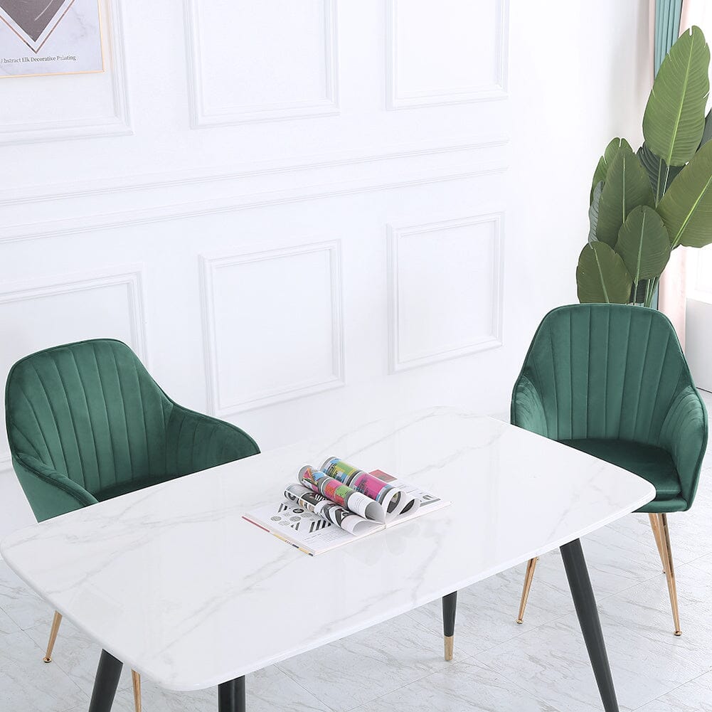 Set of Velvet Dining Chairs with Pad and Armrest Green – Living