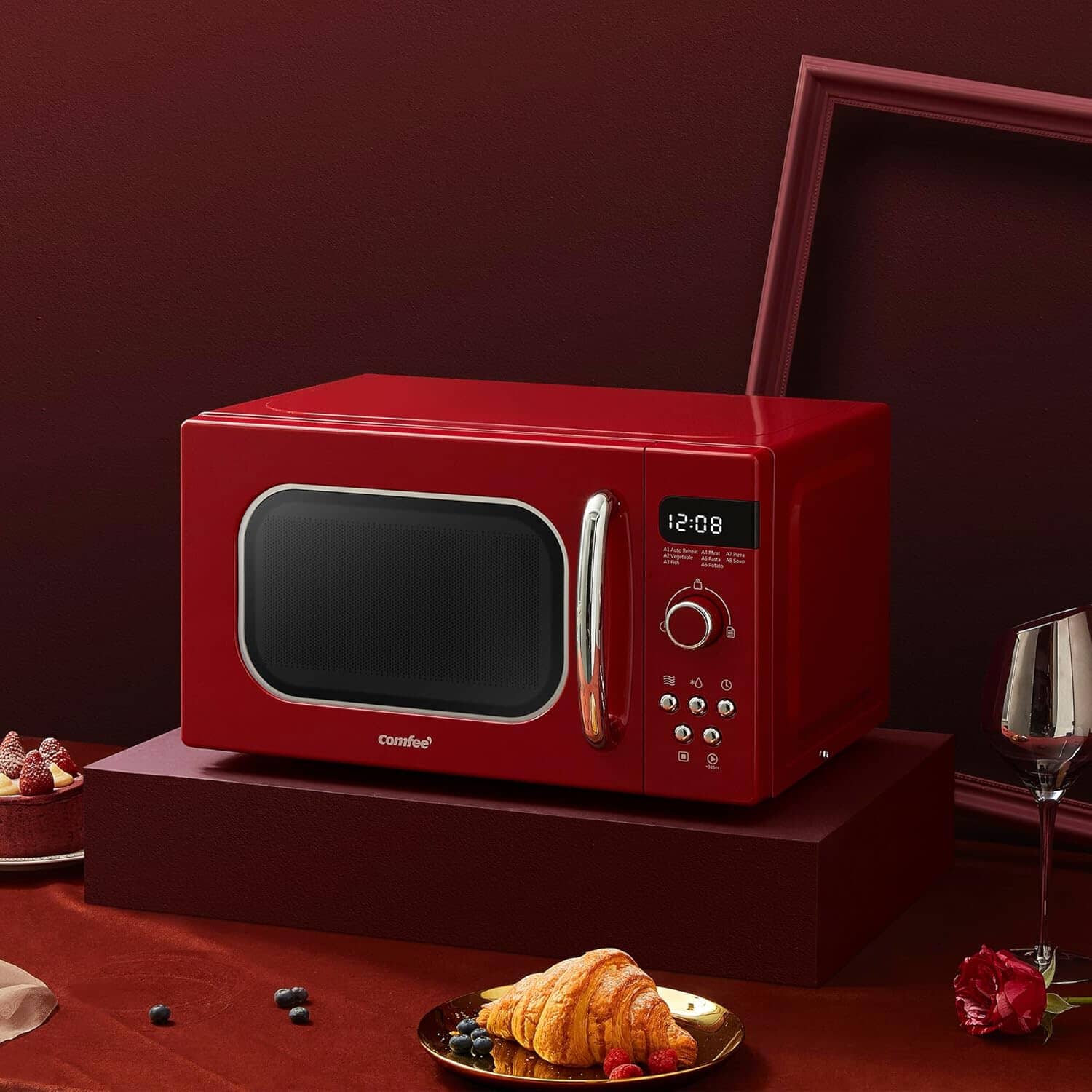 800W 20L Retro Microwave Oven with LED Display Red/Cream/Pastel Green Living and Home Red