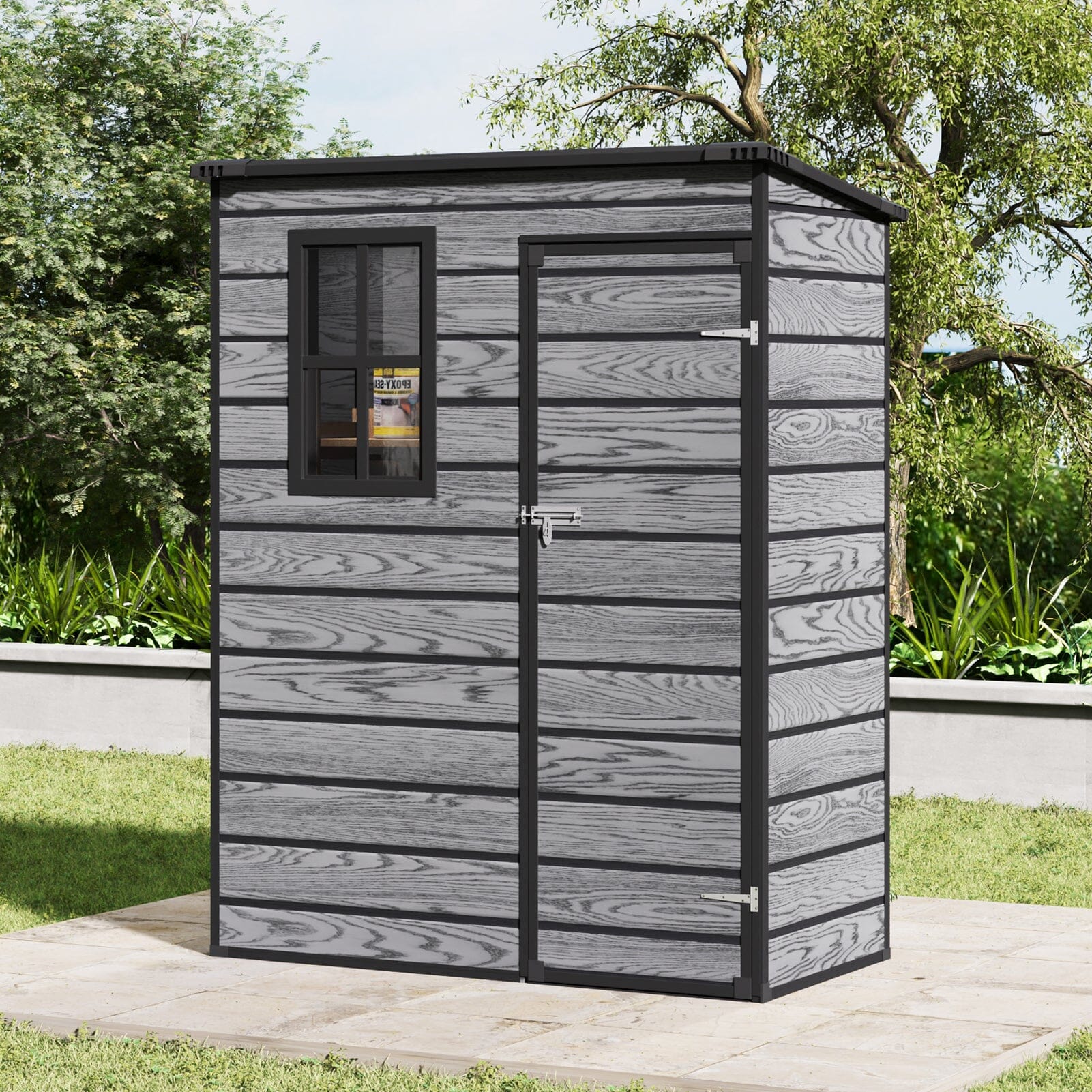 5x3ft / 5x4ft Plastic Garden Storage Shed with Front and Size Door for Bikes and Tools Living and Home