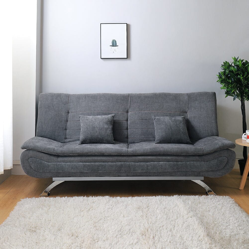 182CM Convertible Wide Grey 3 Seater Linen Sofa Bed with 2 Pillows Sofa Beds Living and Home