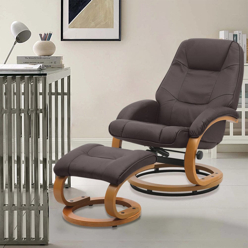 103.5cm High Back PU Leather Recliner Armchair with Footstool Lounge Chairs Living and Home