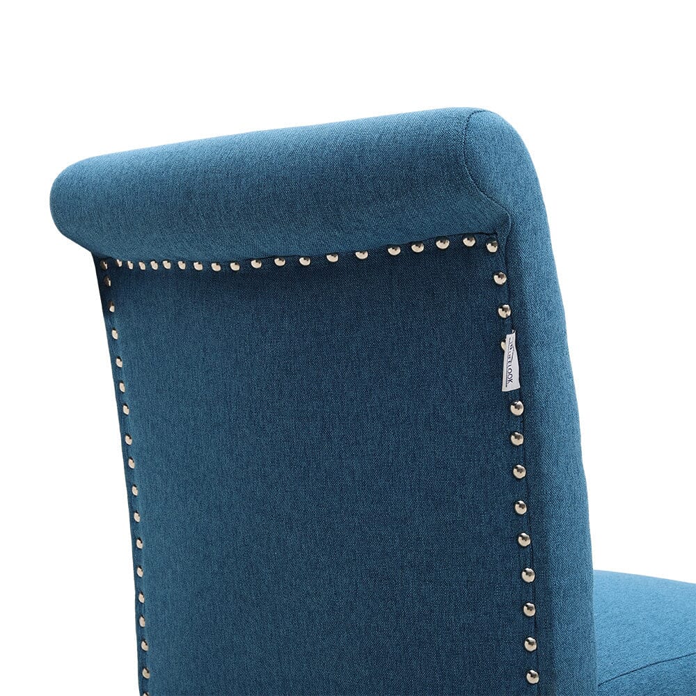 Set of 2 Contemporary Buttoned Accent Dining Chair Studded Rim Blue/Grey Living and Home